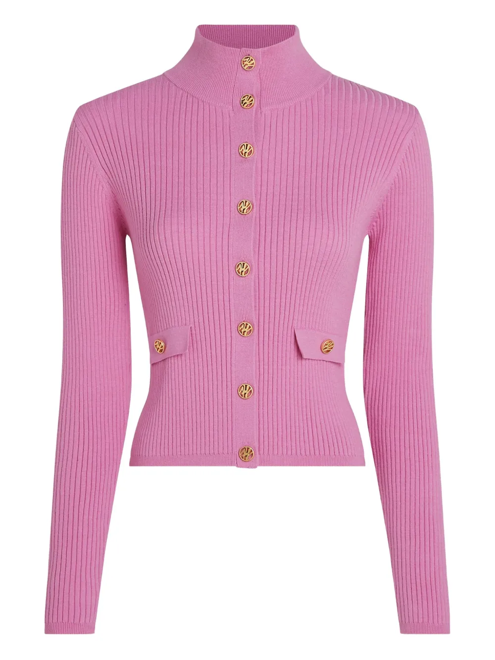 Karl Lagerfeld ribbed high-neck button cardigan | Pink | Image 1