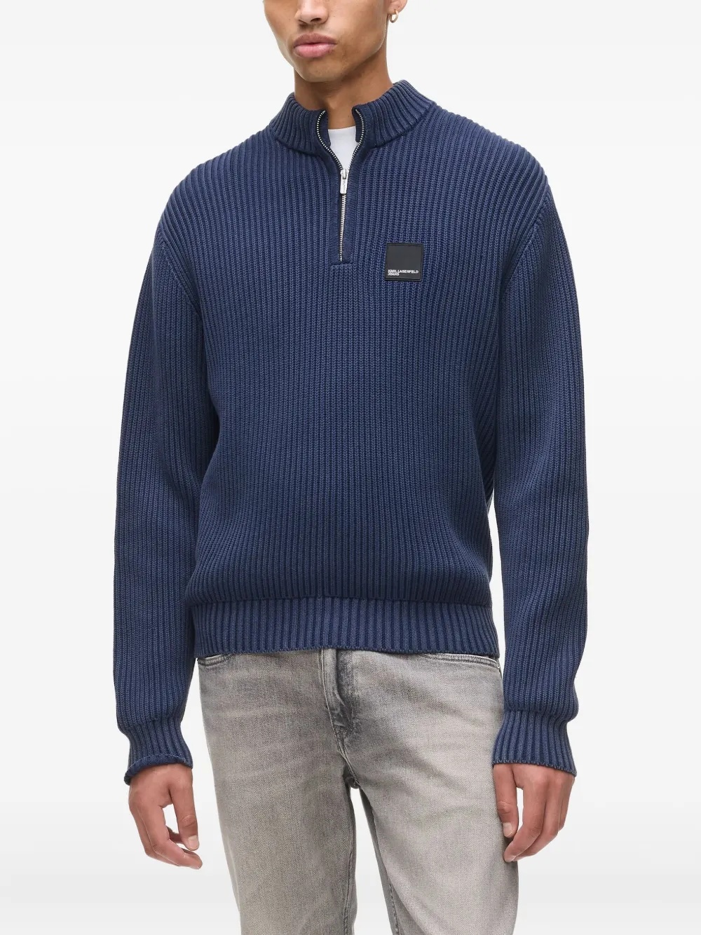 Karl Lagerfeld Jeans Geribbelde trui met ritshals Blauw