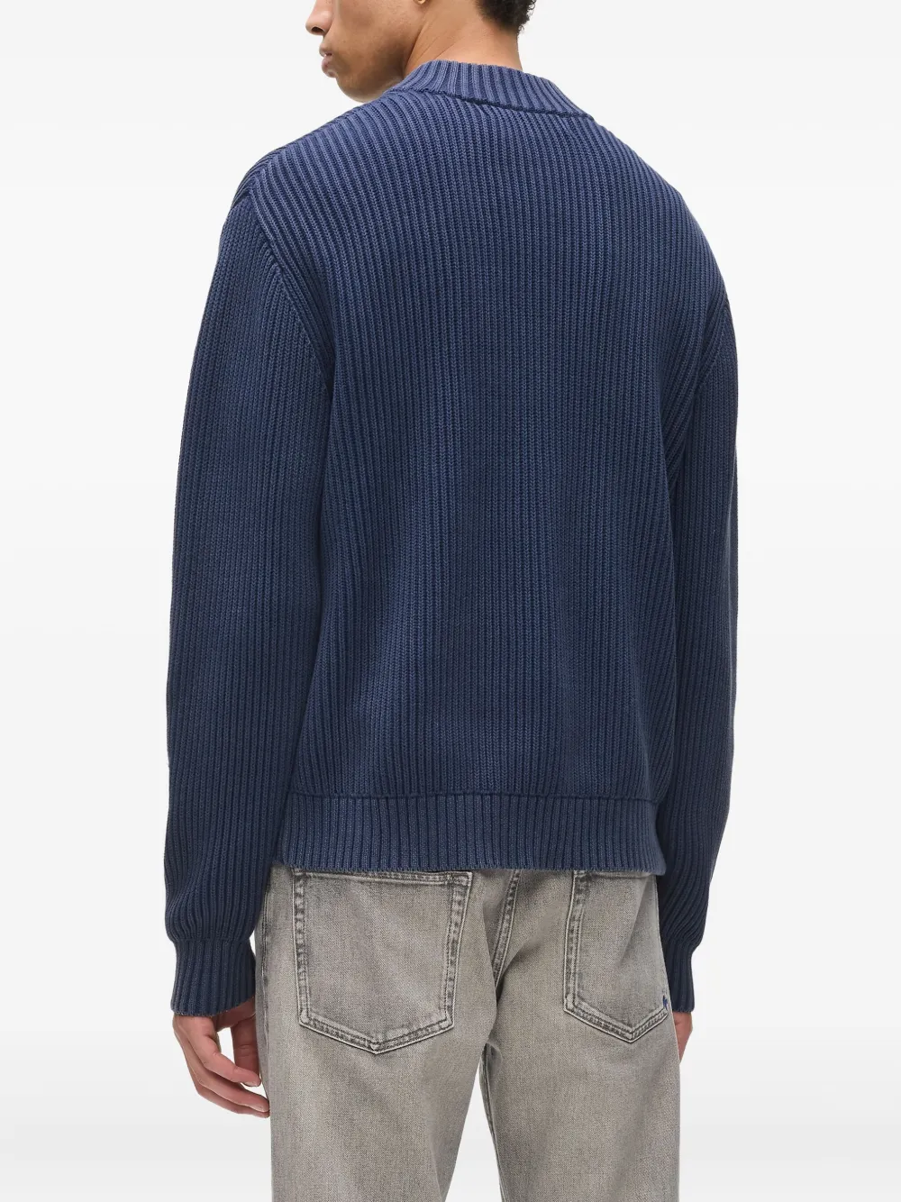 Karl Lagerfeld Jeans Geribbelde trui met ritshals Blauw