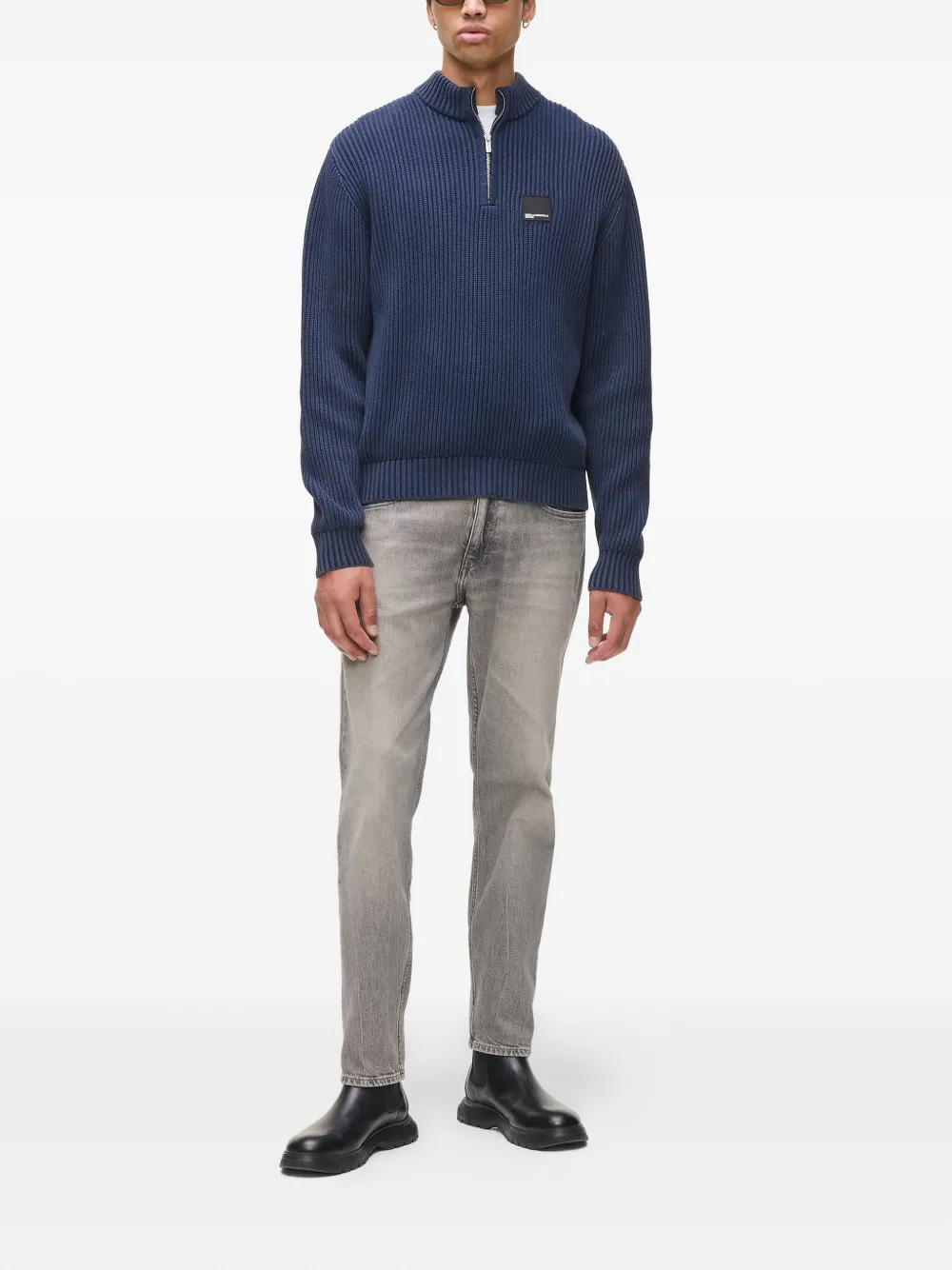 Karl Lagerfeld Jeans Geribbelde trui met ritshals - Blauw