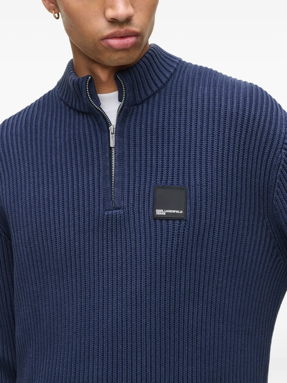 Karl Lagerfeld Jeans Geribbelde trui met ritshals Blauw