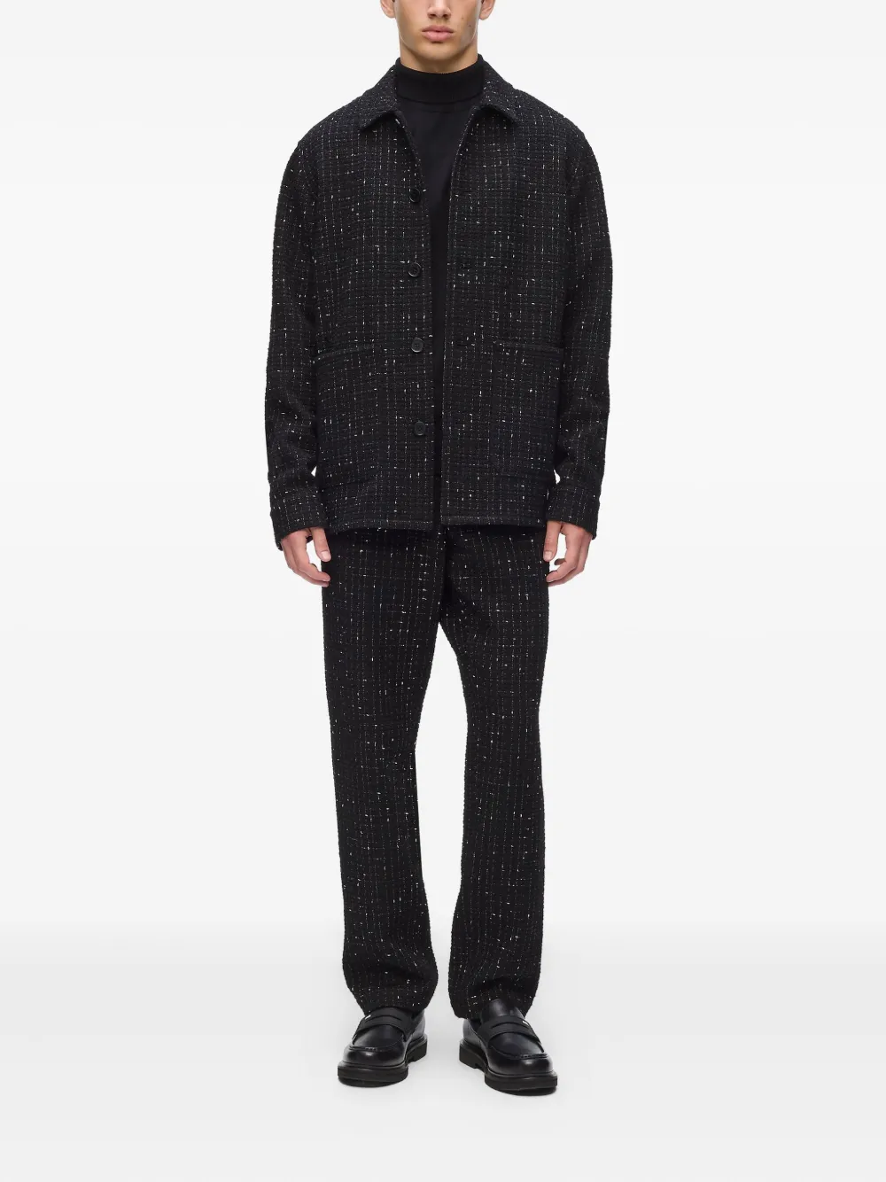 Karl Lagerfeld Tweed overhemd met gekerfde afwerking - Zwart