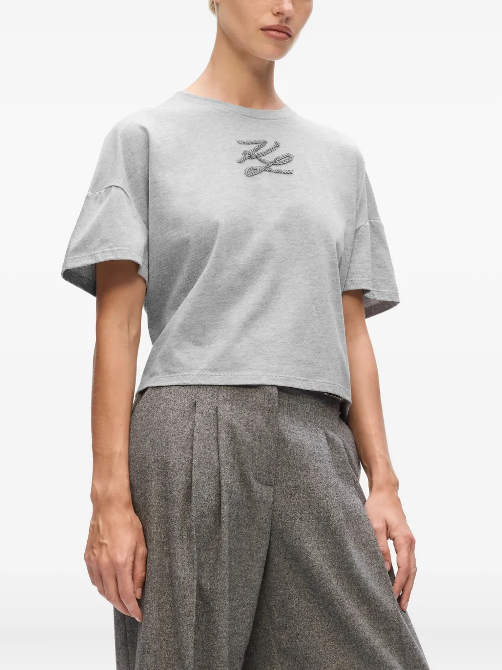 Karl Lagerfeld K/autograph Sequin-embellished T-shirt In Gray