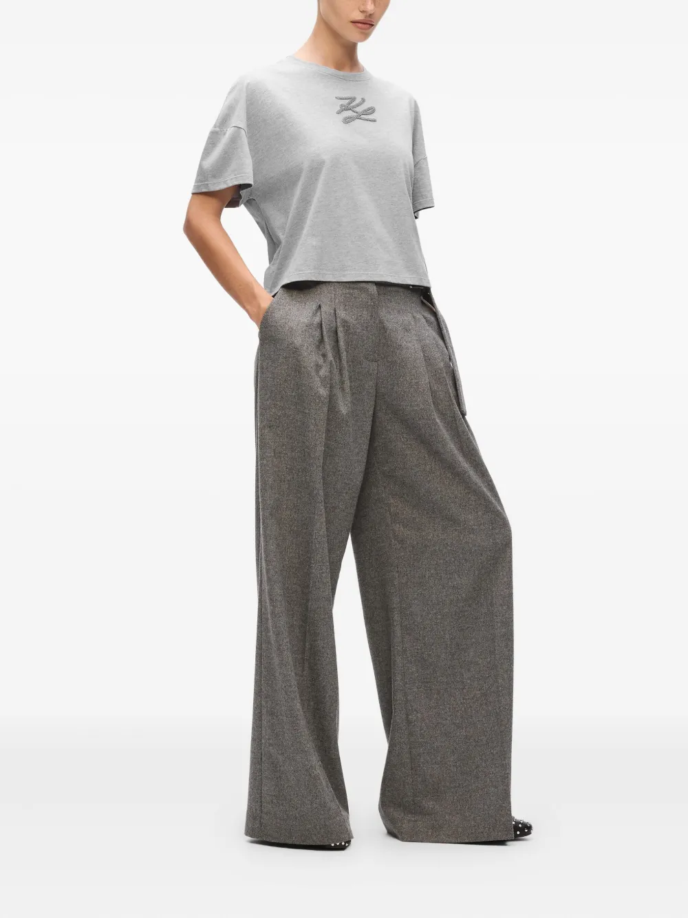 Karl Lagerfeld K/autograph Sequin-embellished T-shirt In Gray