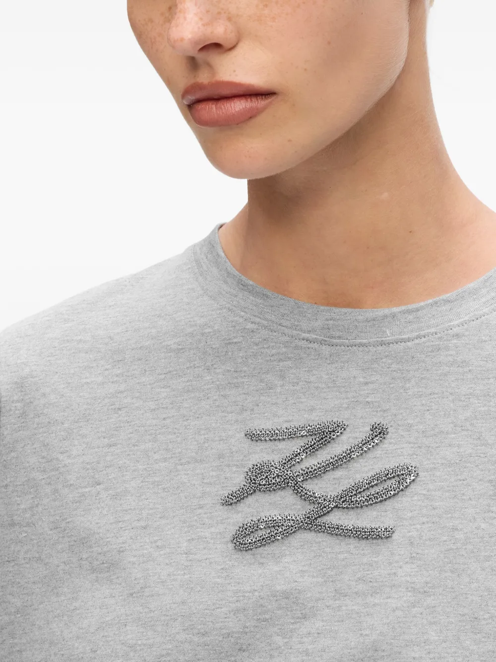 Karl Lagerfeld K/autograph Sequin-embellished T-shirt In Gray