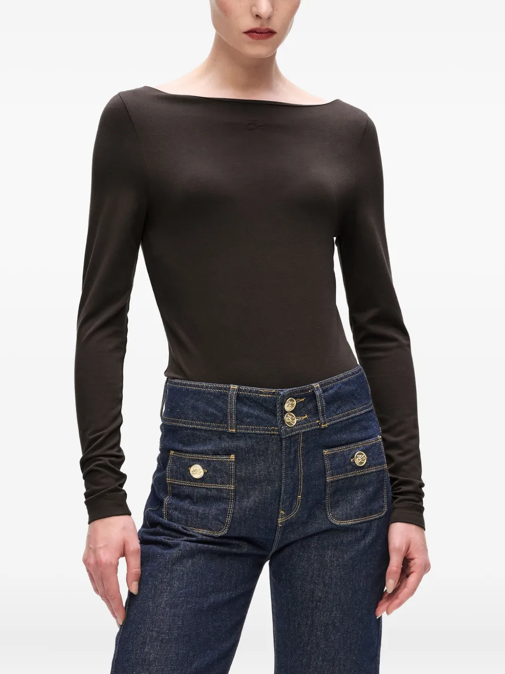 Karl Lagerfeld Boat-neck Long-sleeve T-shirt In Black