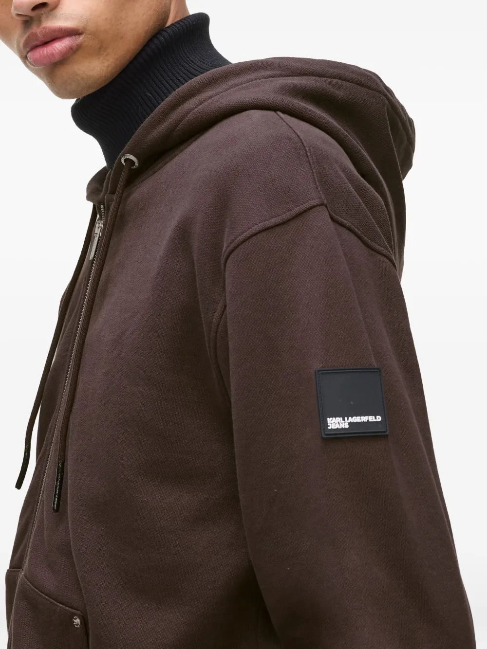 Karl Lagerfeld Jeans Patch Zip-up Hoodie In Brown