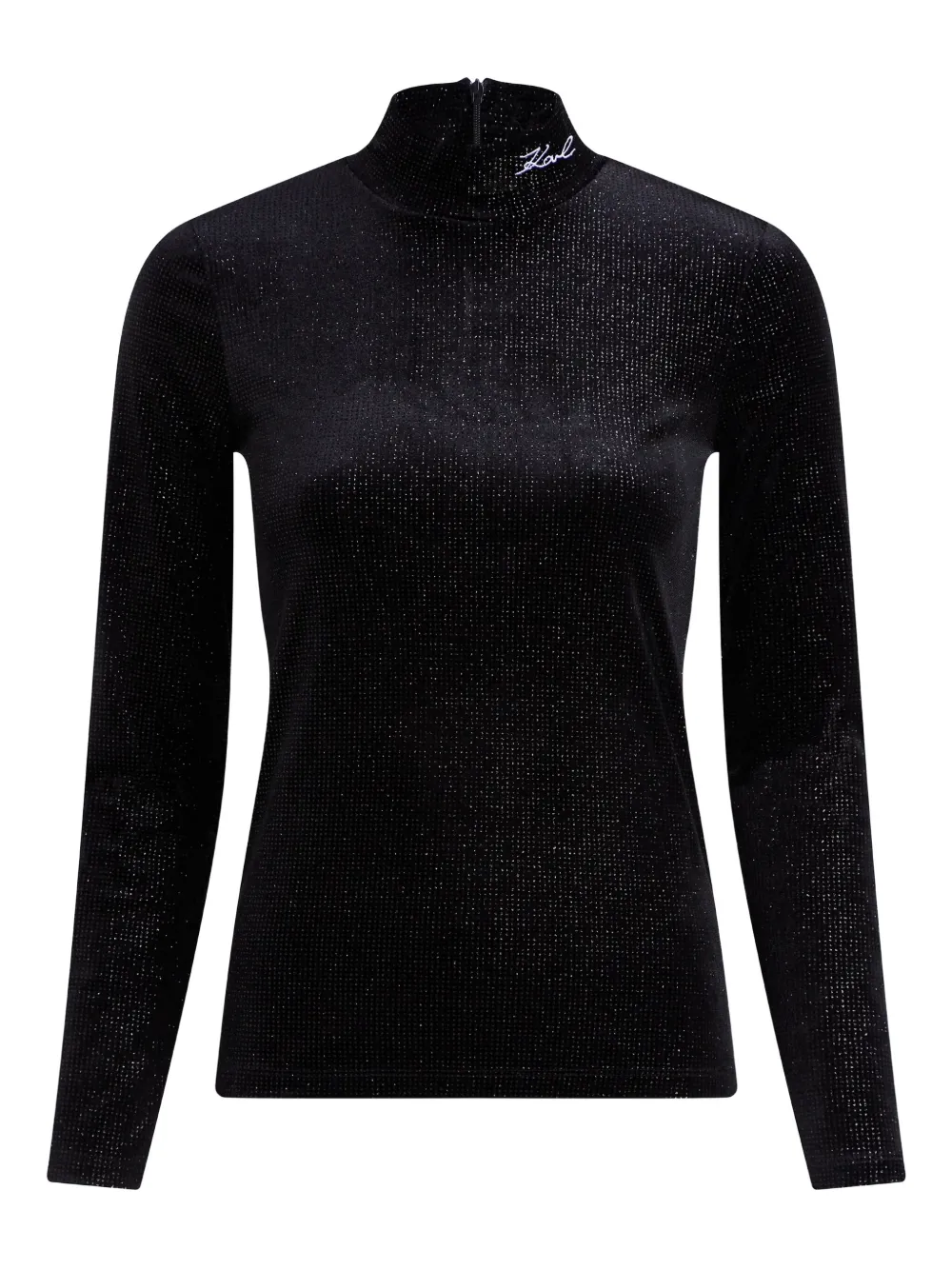 Karl Lagerfeld Sparkle Velvet High-neck Top In Black