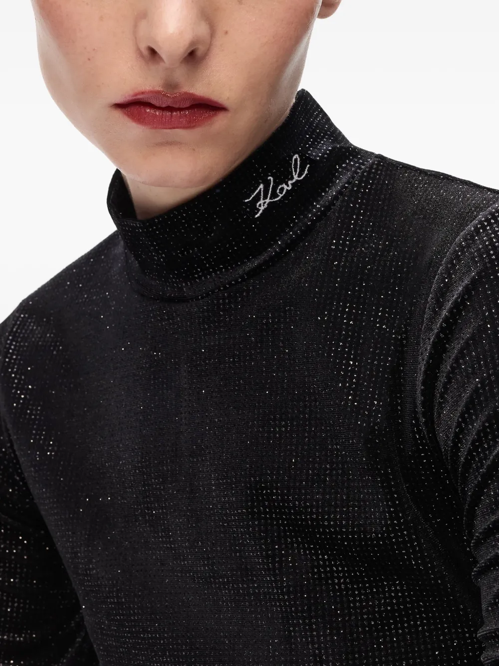 Karl Lagerfeld Sparkle Velvet High-neck Top In Black