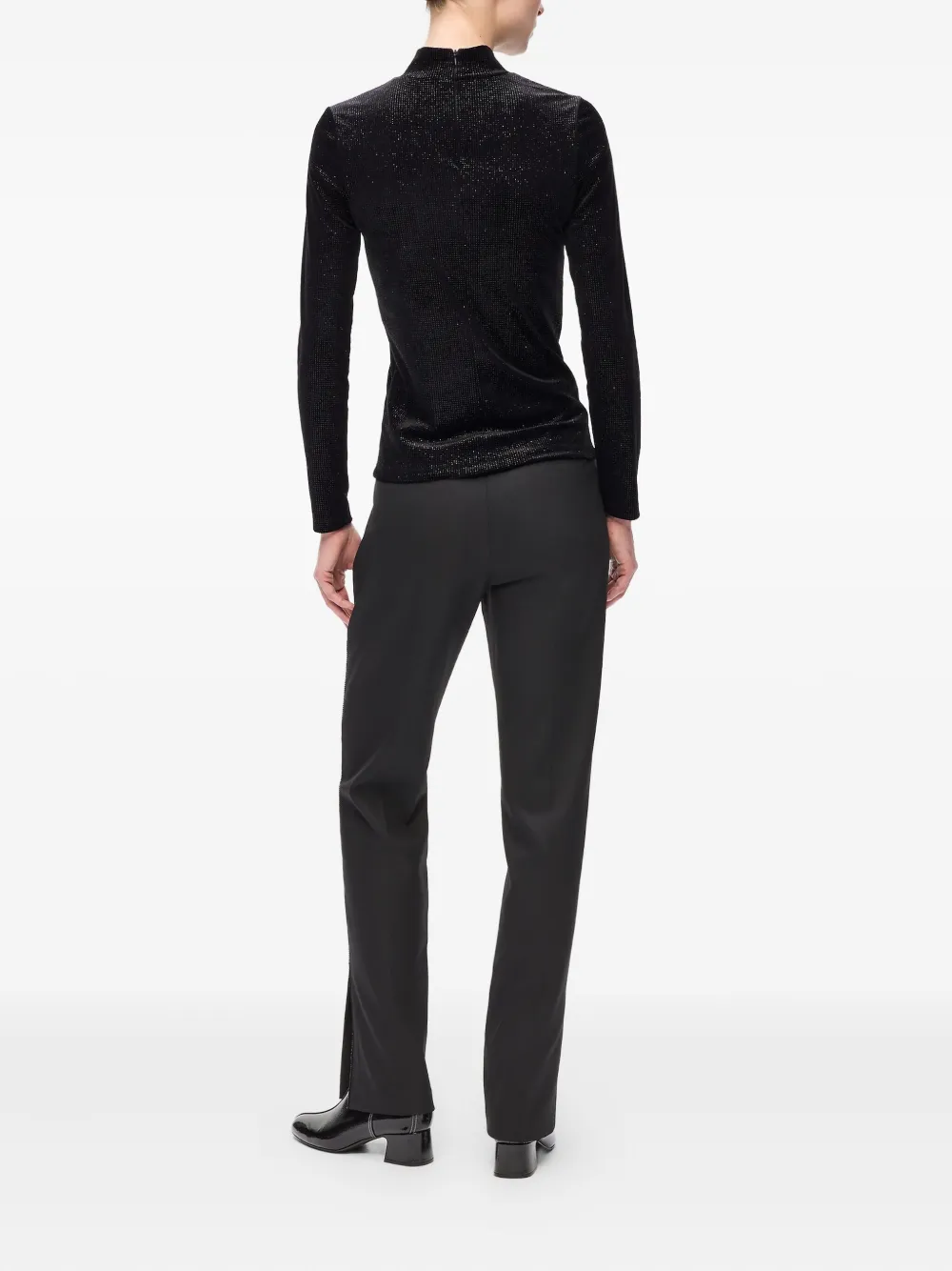 Karl Lagerfeld Sparkle Velvet High-neck Top In Black