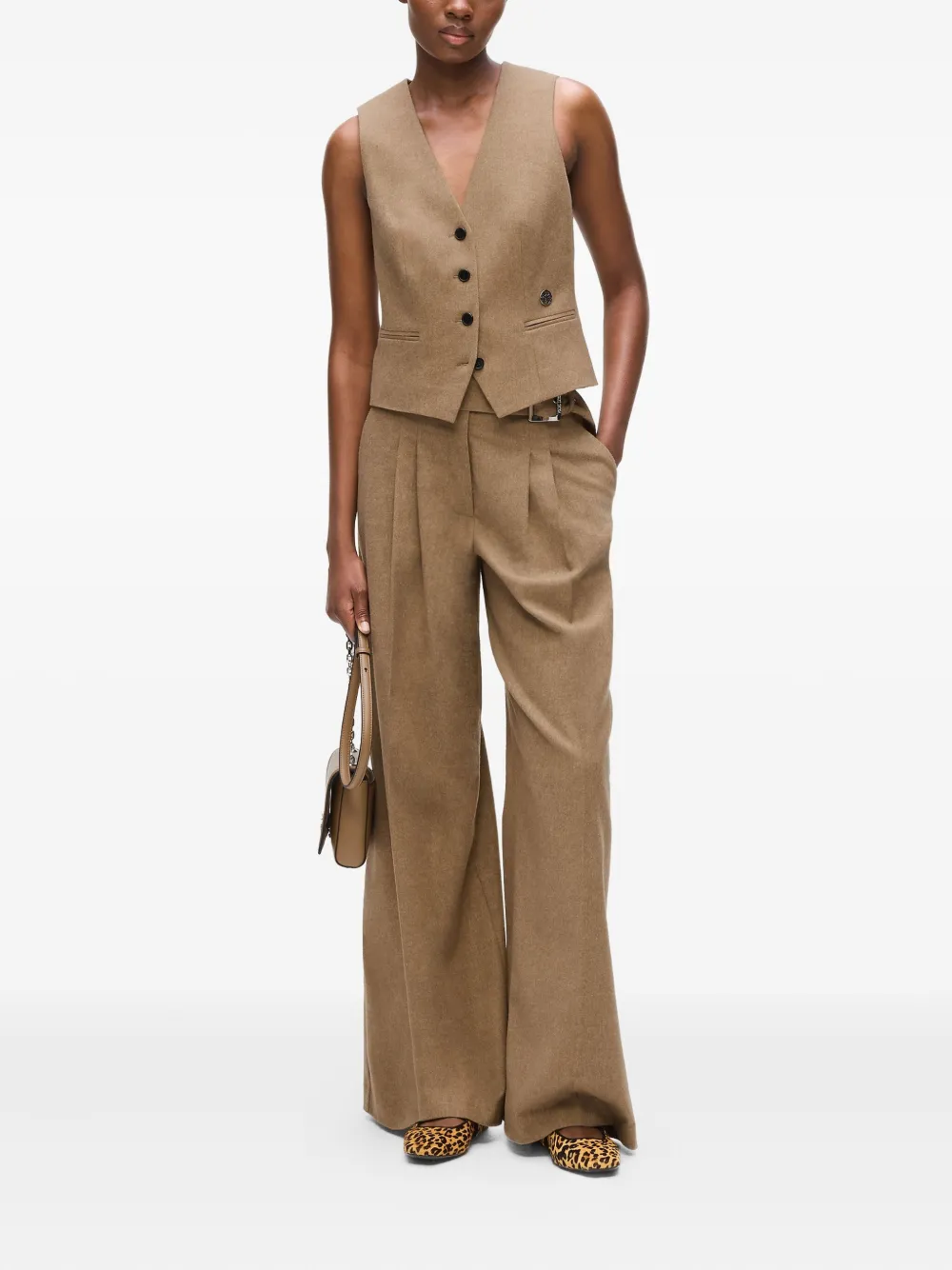 Karl Lagerfeld Flanellen gilet met knoopsluiting en ceintuur Bruin
