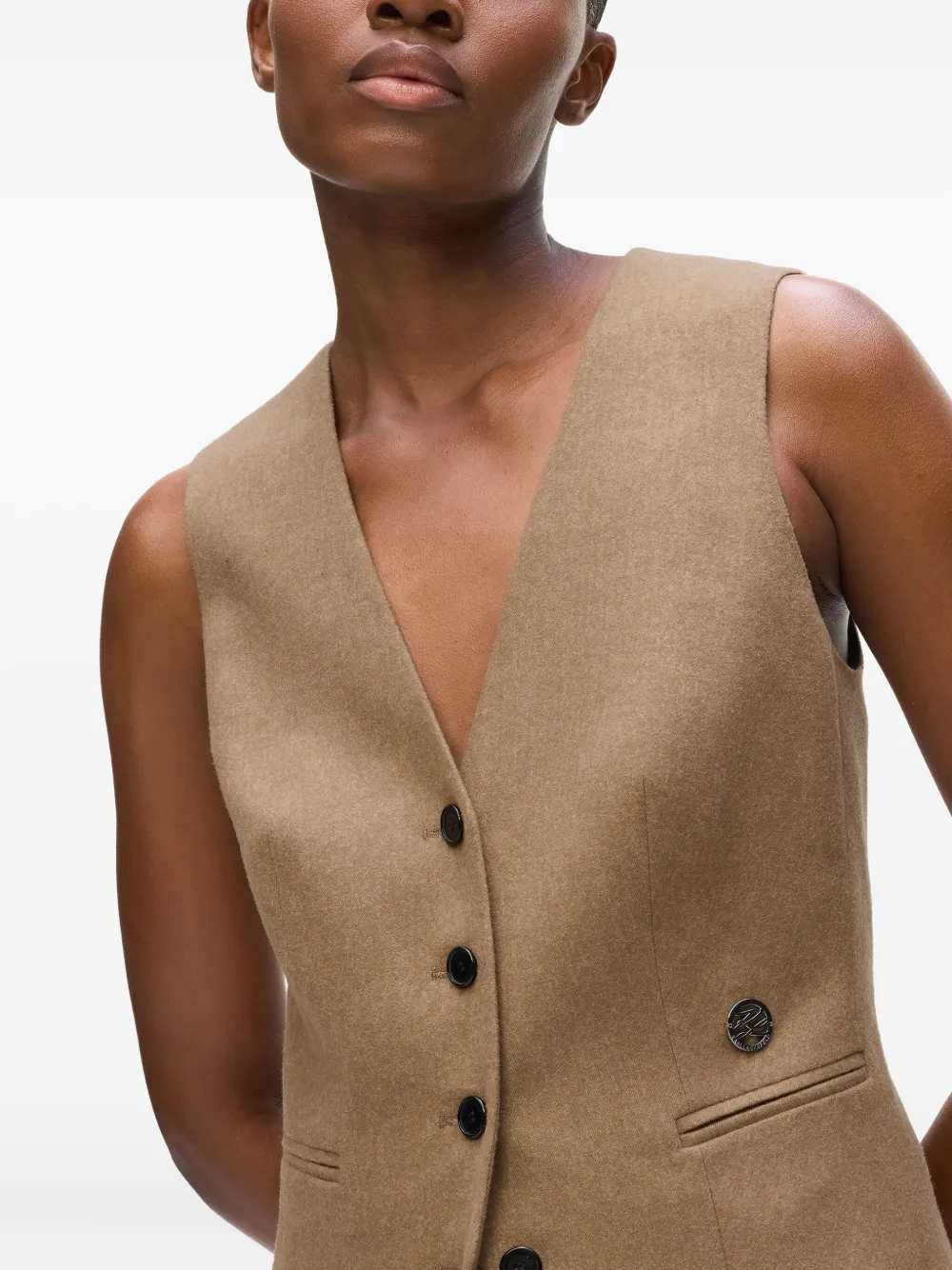 Karl Lagerfeld Flanellen gilet met knoopsluiting en ceintuur Bruin