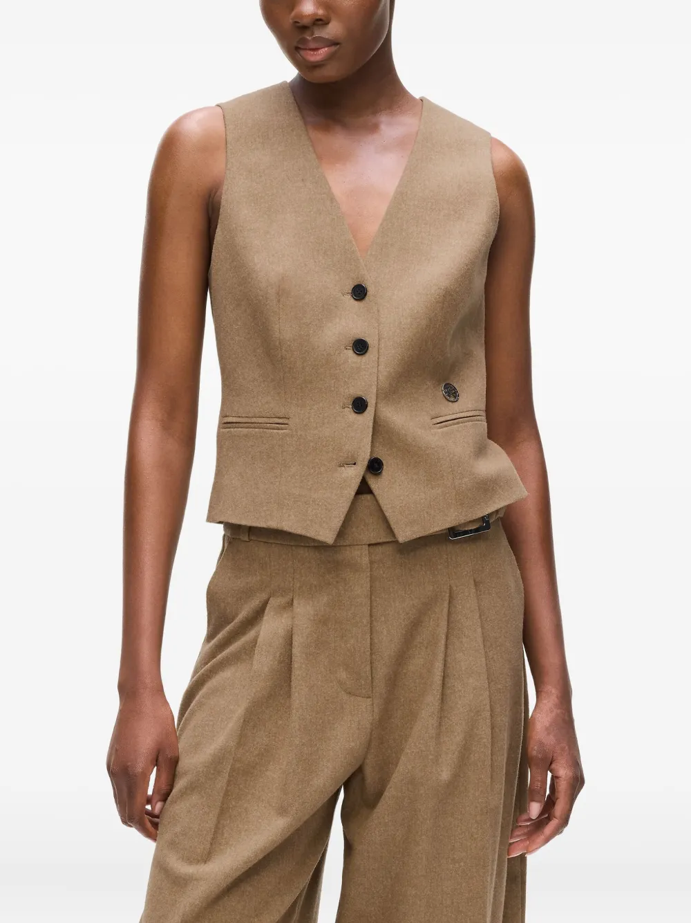 Karl Lagerfeld Flanellen gilet met knoopsluiting en ceintuur Bruin