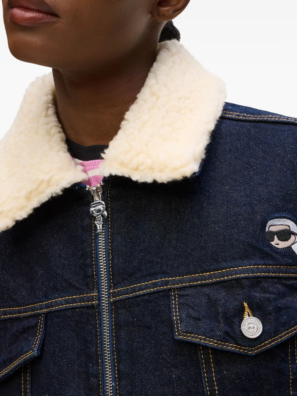 Karl Lagerfeld Logo-embroidered Denim Jacket In Blue