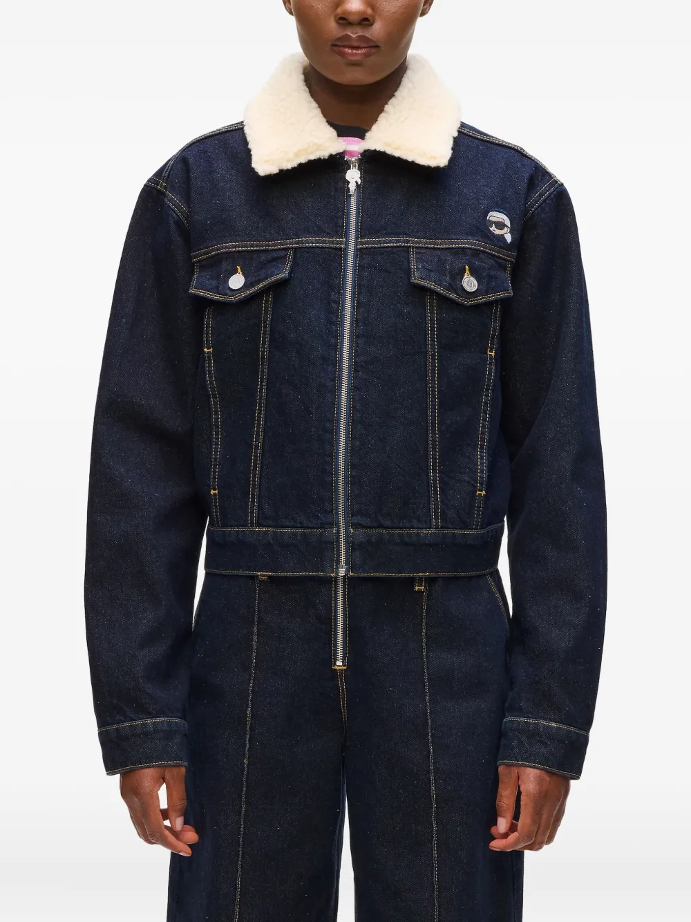 Karl Lagerfeld Logo-embroidered Denim Jacket In Blue