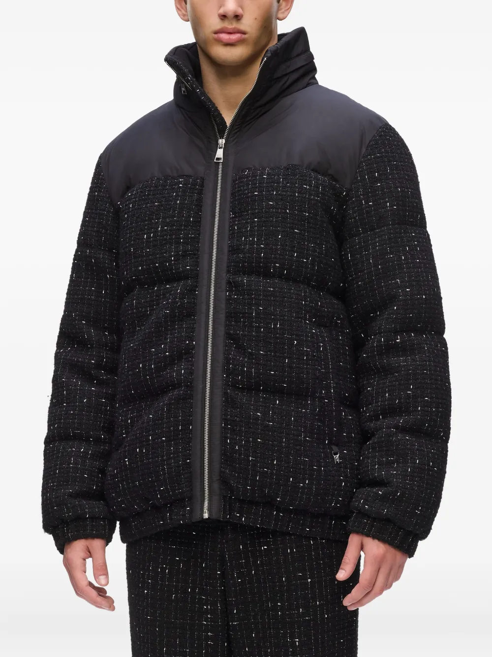 Karl Lagerfeld Donsjack met tweed vlak Zwart