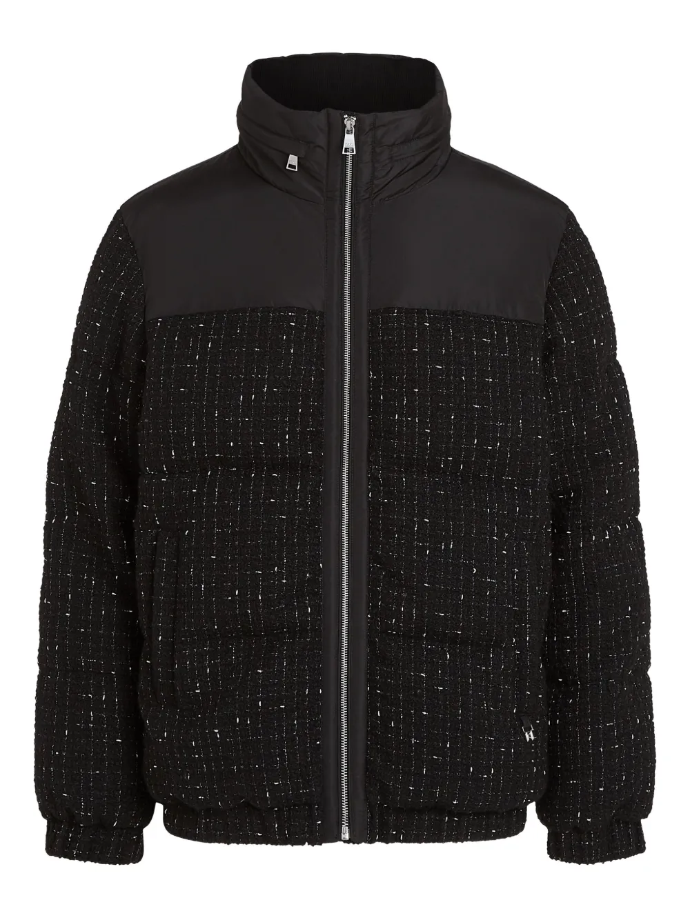 Karl Lagerfeld tweed panel puffer jacket | Black | Image 1