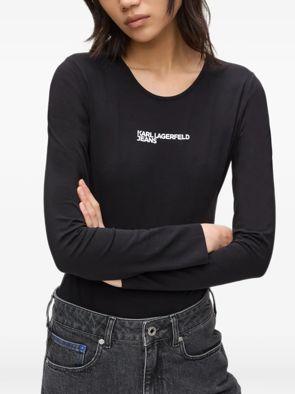 Karl Lagerfeld Jeans Body met ronde hals en lange mouwen Zwart