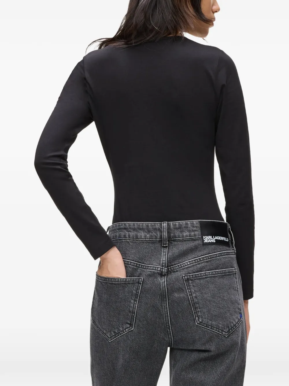Karl Lagerfeld Jeans Body met ronde hals en lange mouwen Zwart