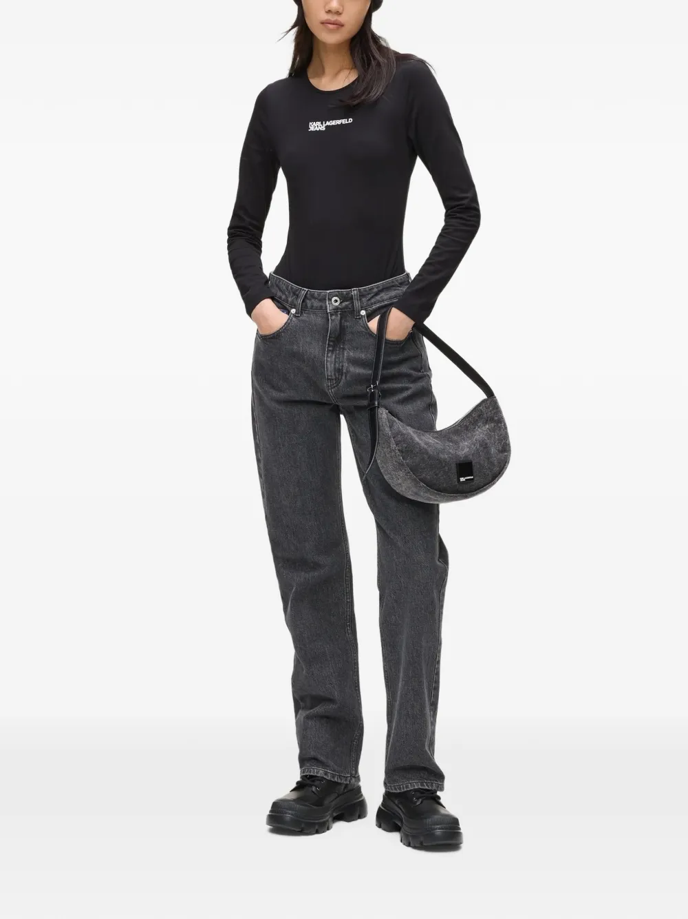Karl Lagerfeld Jeans Body met ronde hals en lange mouwen Zwart