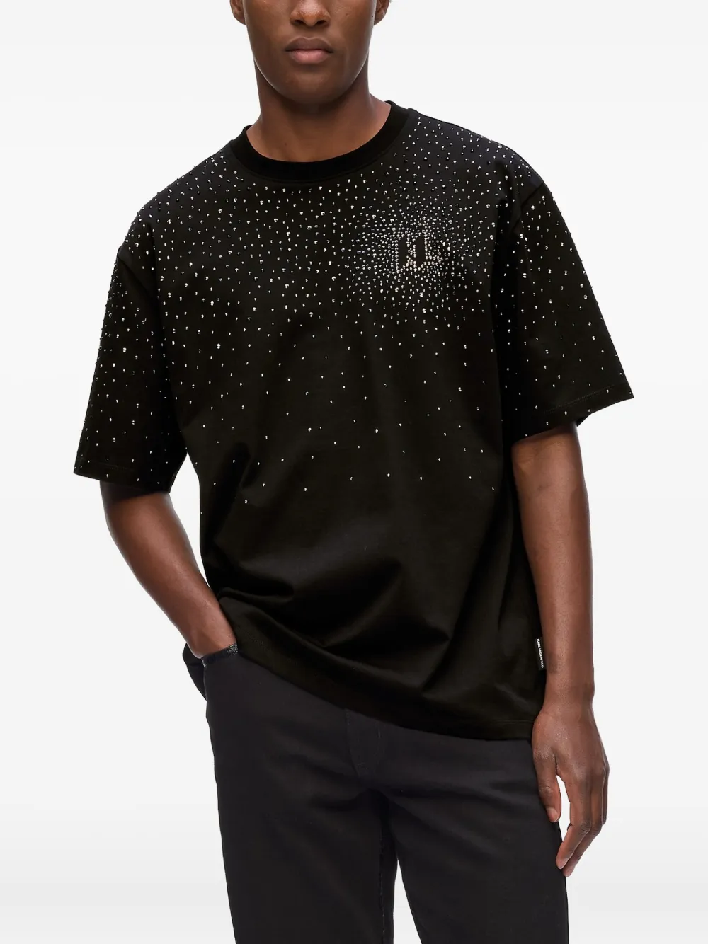Karl Lagerfeld T-shirt verfraaid met kristallen Zwart