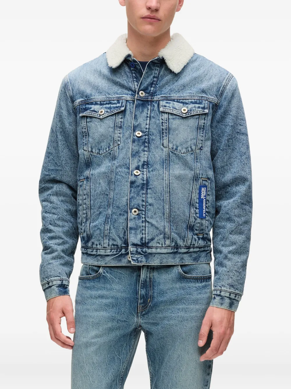 Karl Lagerfeld Jeans Shearling-collar Denim Jacket In Blue