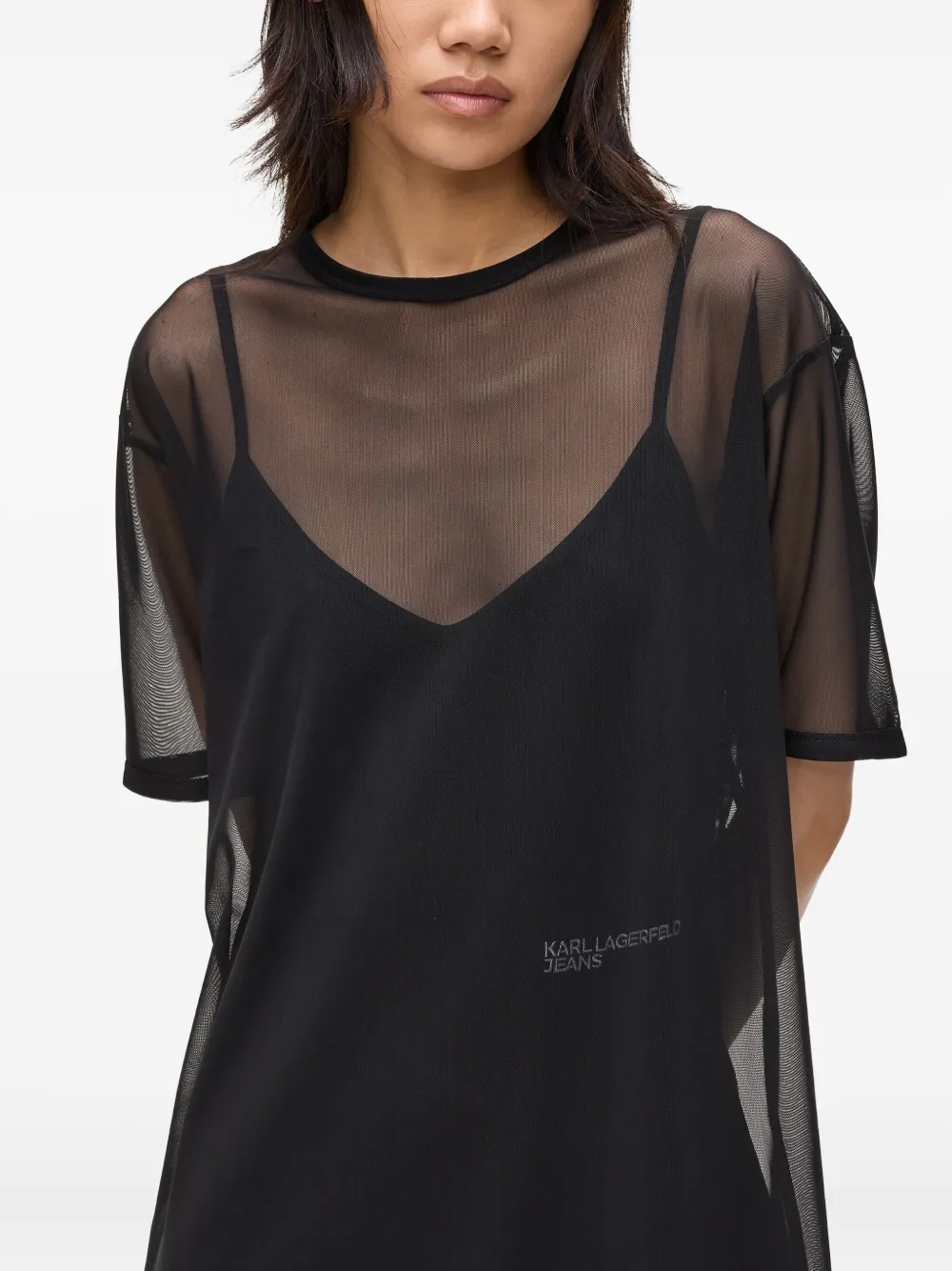 Karl Lagerfeld Jeans Jersey mini-jurk met mesh Zwart