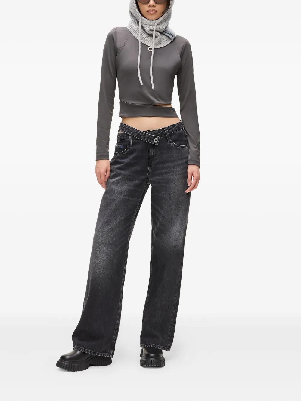 Karl Lagerfeld Jeans Mid waist jeans met uitgesneden details - Zwart