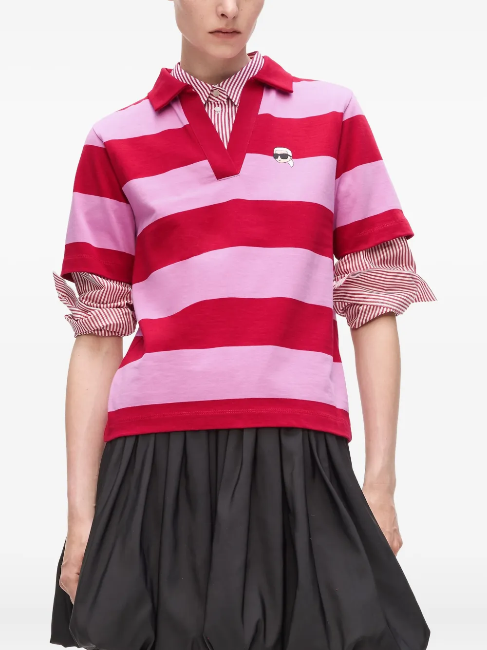 Karl Lagerfeld Gestreept T-shirt met polokraag Rood