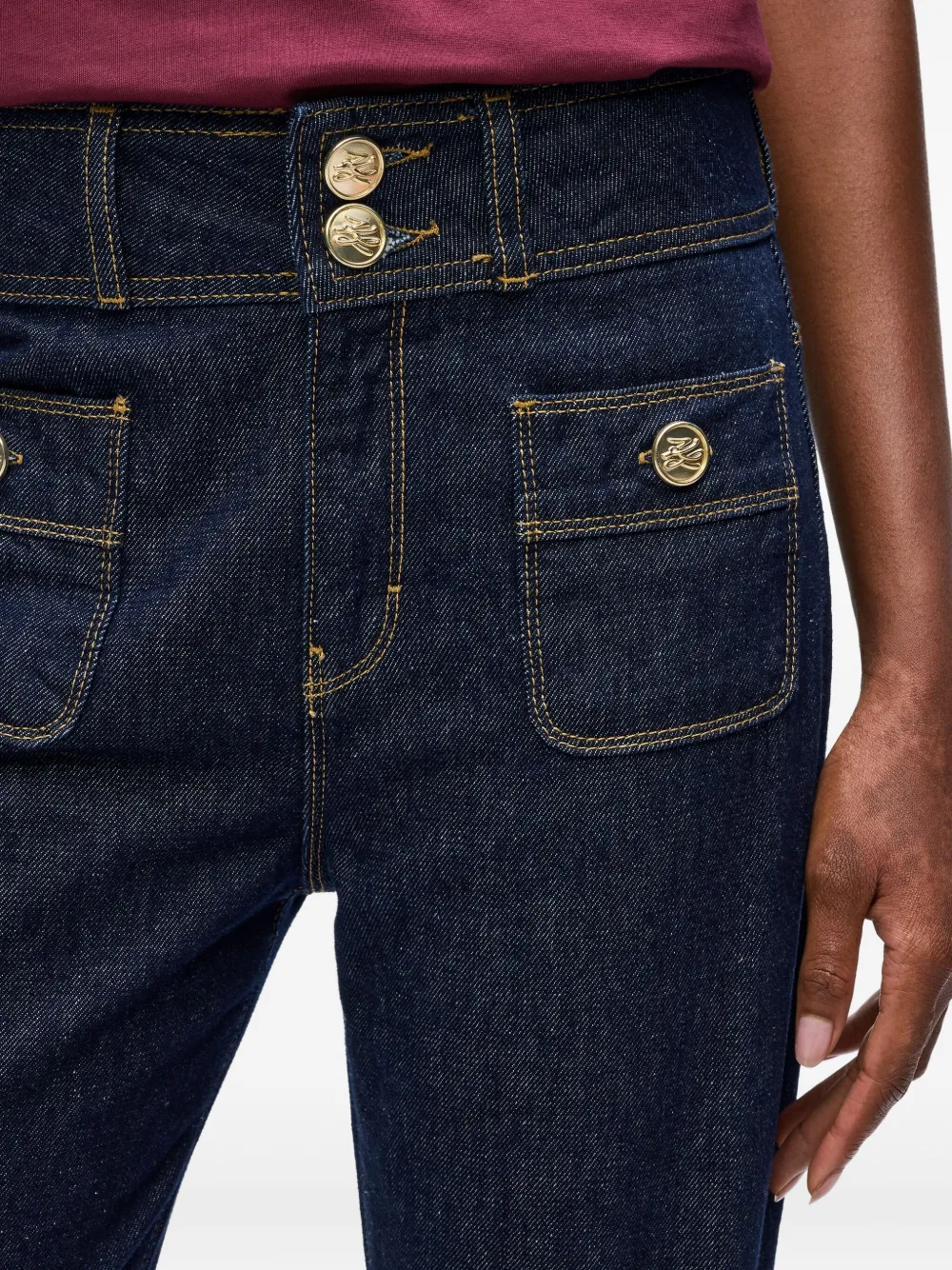 Karl Lagerfeld Double-button Patch-pocket Jeans In Blue