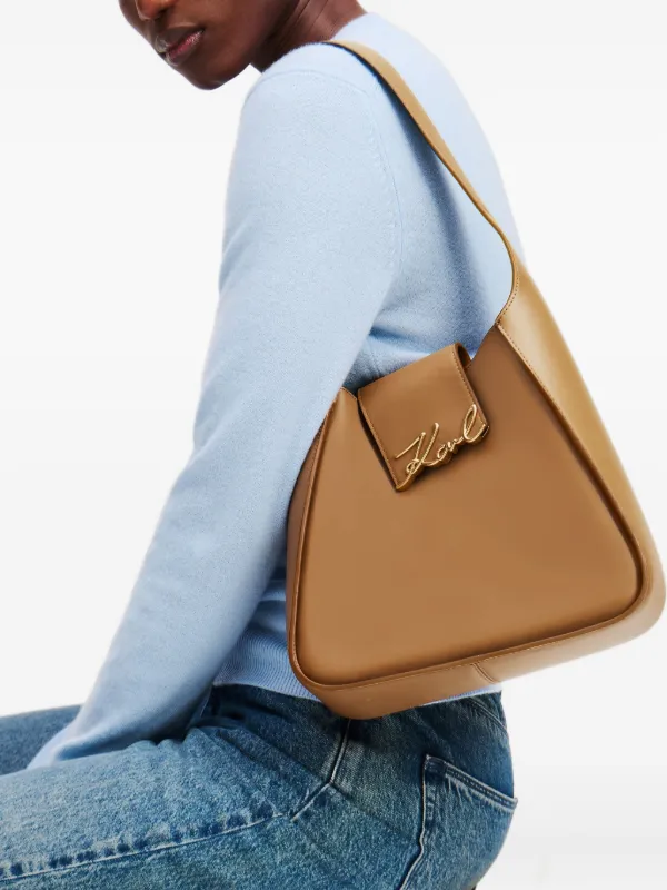Karl Lagerfeld K/Signature Hobo Flap Shoulder Bag | Brown