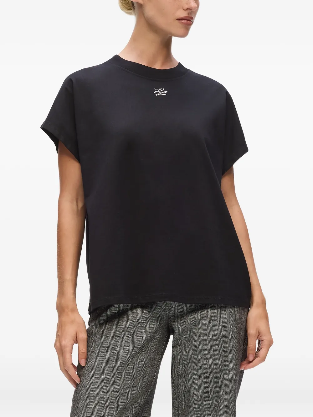 Karl Lagerfeld Embroidered Short-sleeved T-shirt In Black