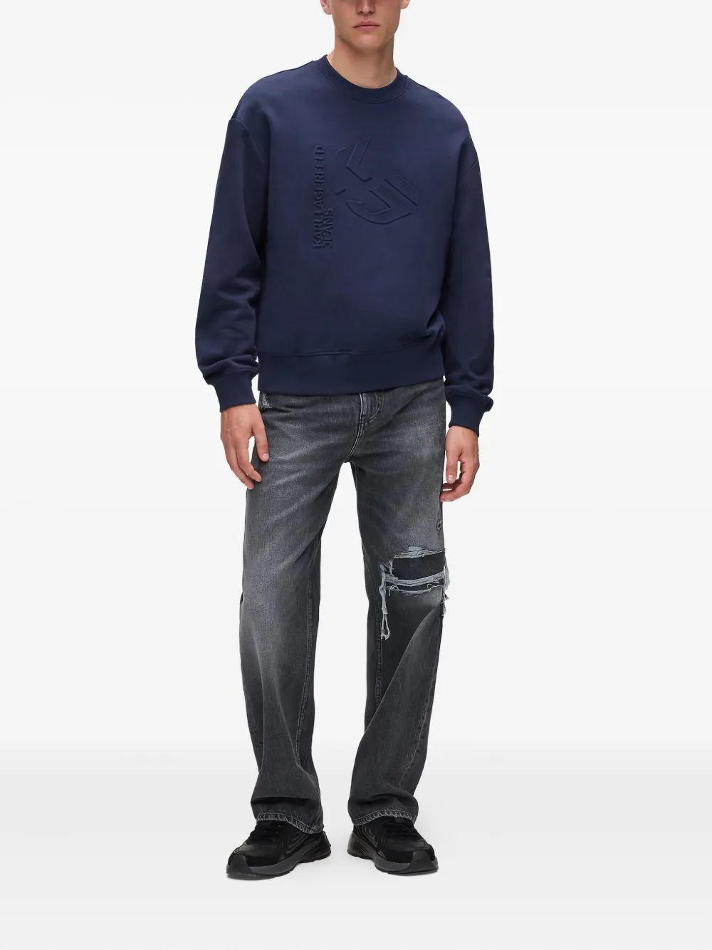 Karl Lagerfeld Jeans Sweater met logo-reliëf - Blauw