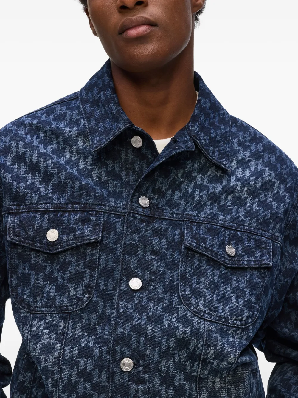Karl Lagerfeld Monogram Denim Jacket In Blue
