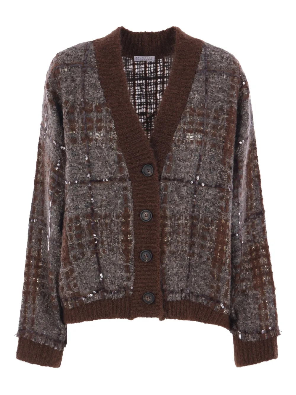 Brunello Cucinelli Tartan Organza Embroidered Cardigan In Multi