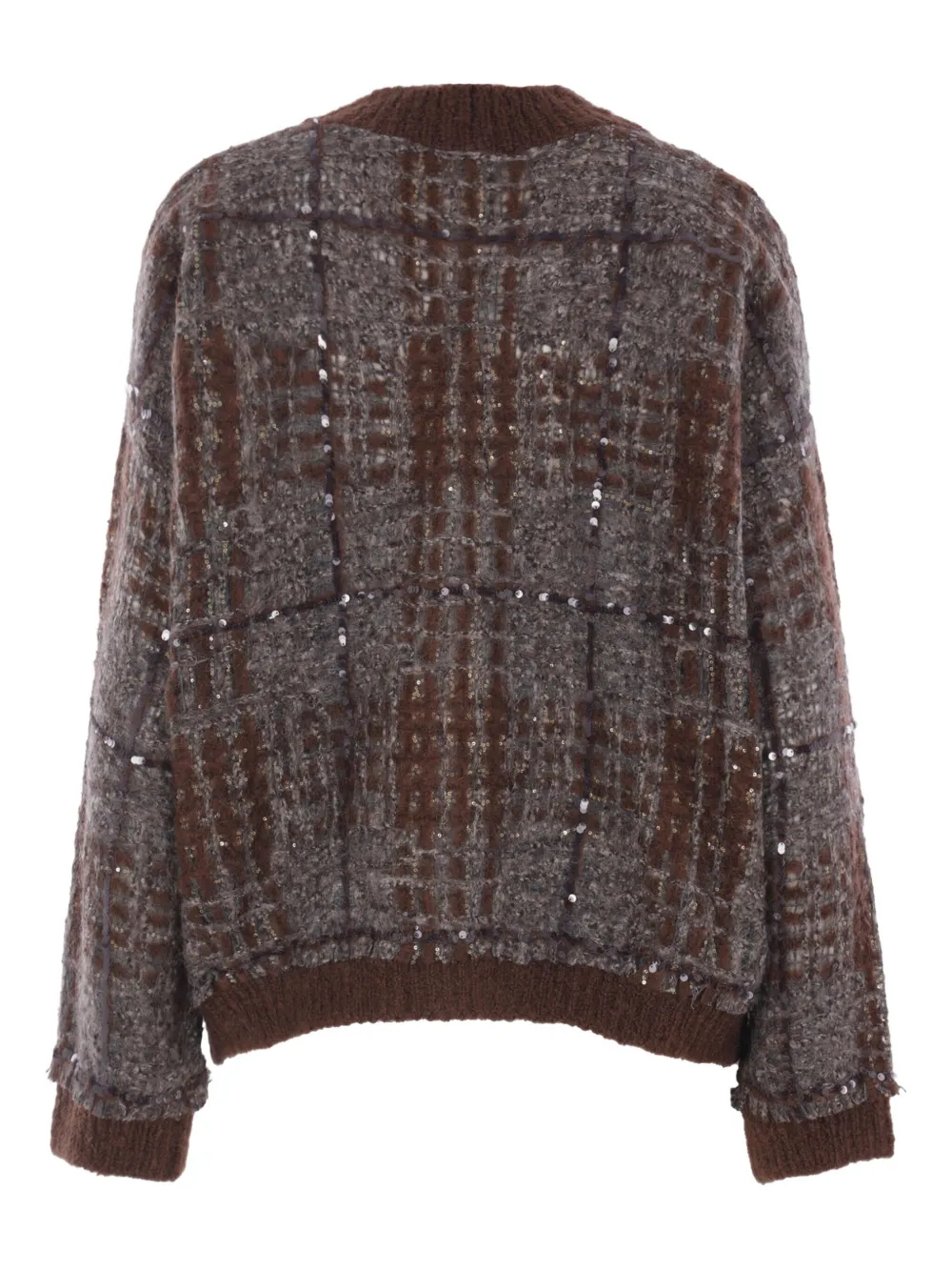 Brunello Cucinelli Tartan Organza Embroidered Cardigan In Multi