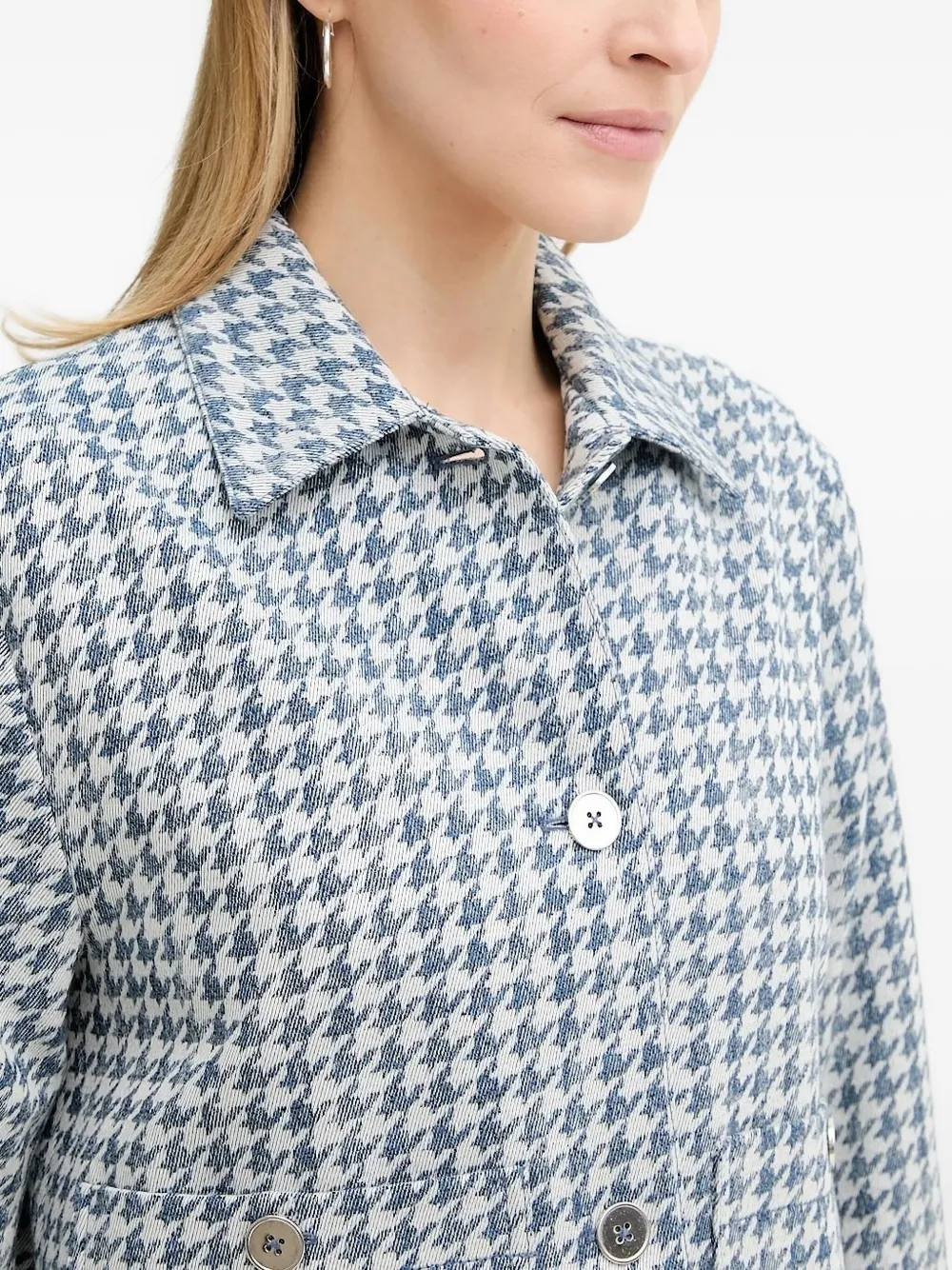 Ps By Paul Smith Houndstooth Button-fastening Jacket In Blue
