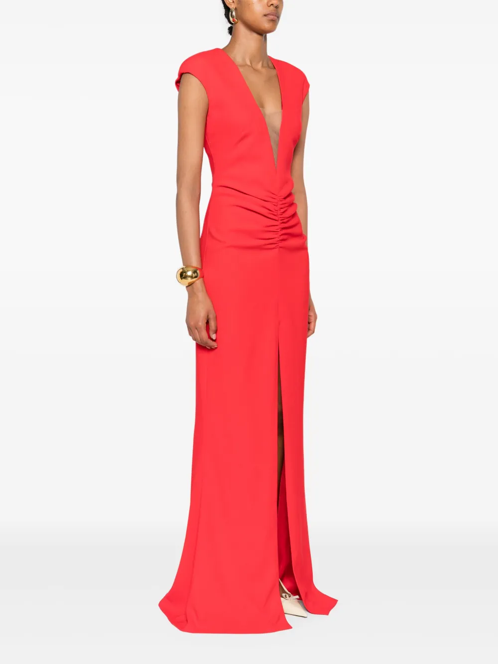 Silk Love & Lace Ruched-front Split Maxi Dress