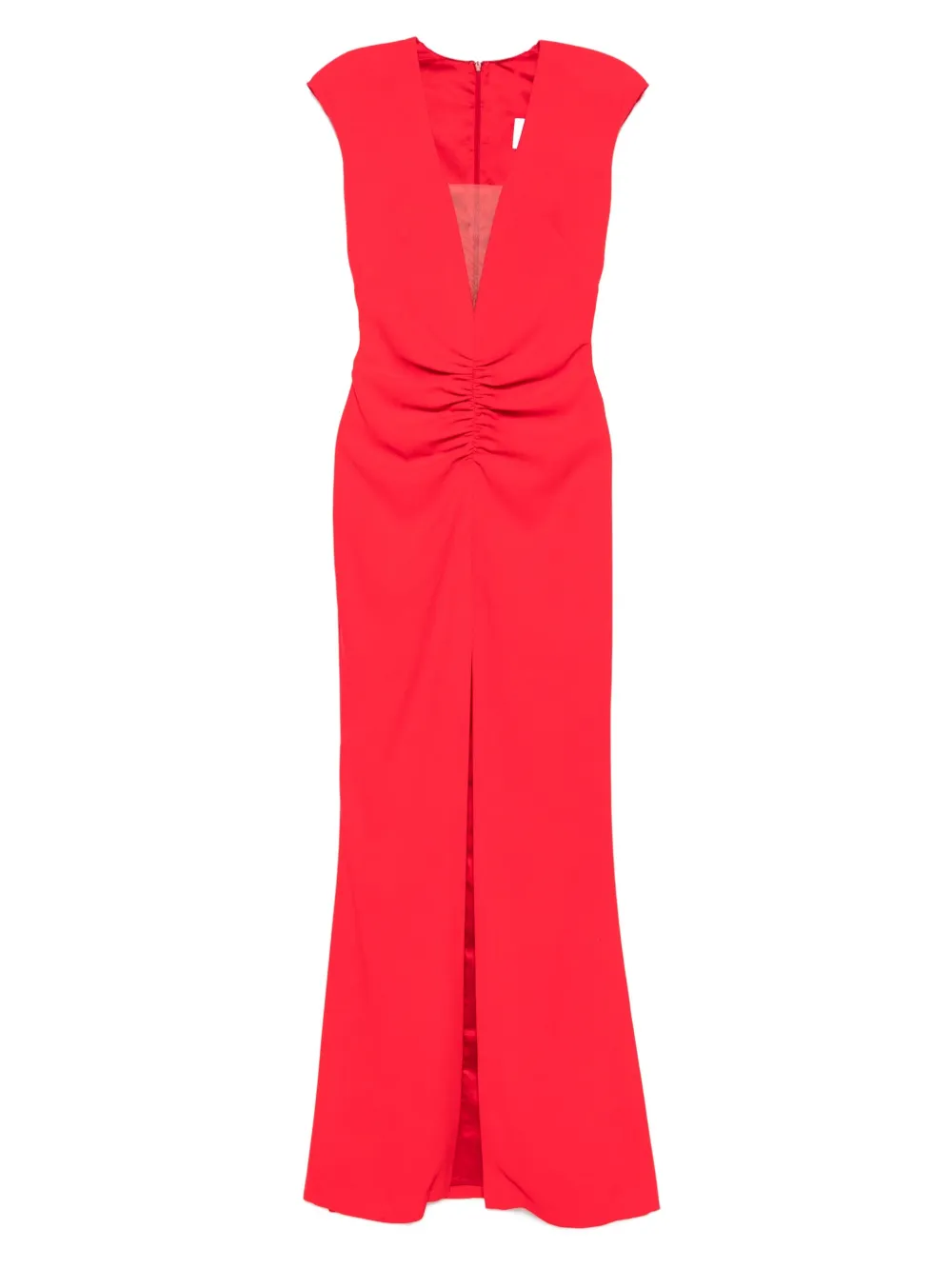 SILK LOVE & LACE ruched-front split maxi dress | Red | Image 1