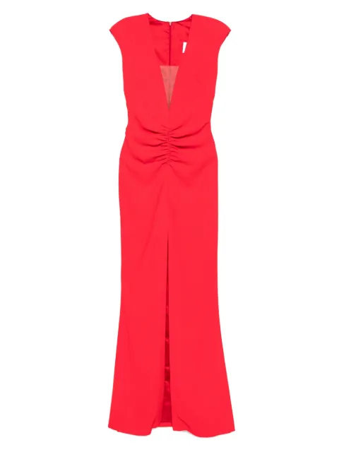 SILK LOVE & LACE ruched-front split maxi dress
