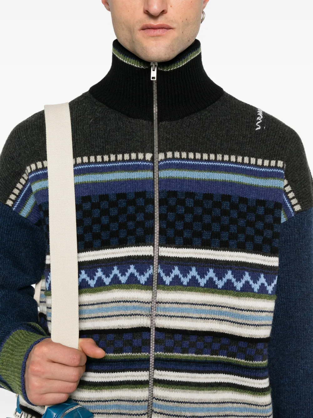 Marni striped zip-up cardigan Blauw