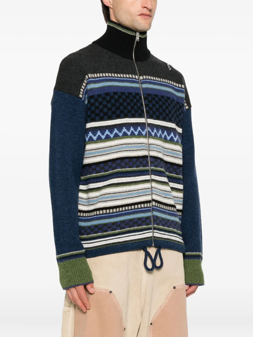 Marni striped zip-up cardigan Blauw