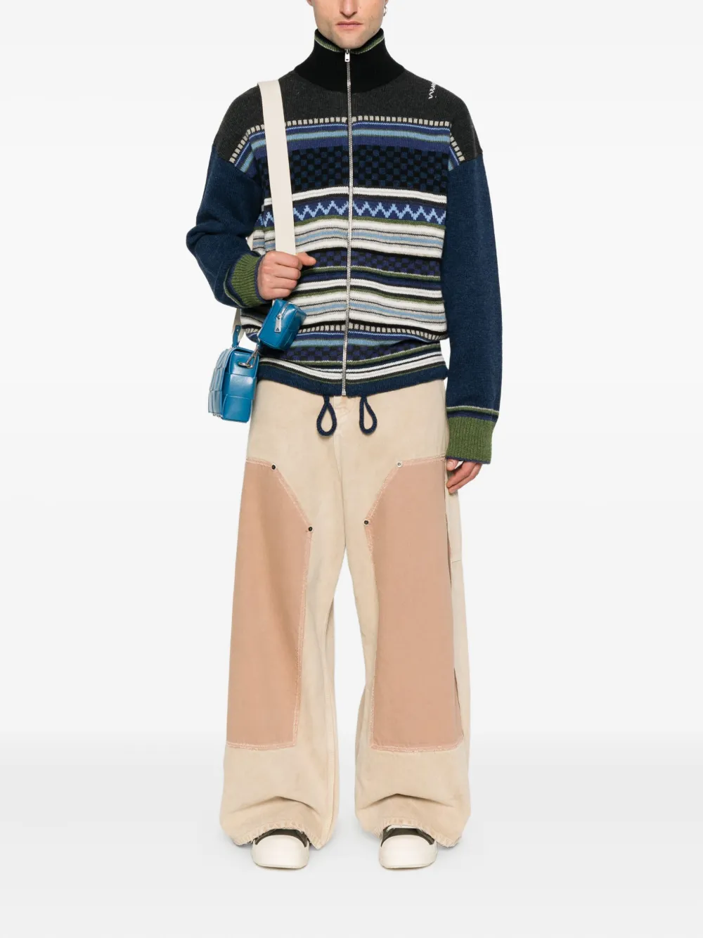 Marni striped zip-up cardigan Blauw