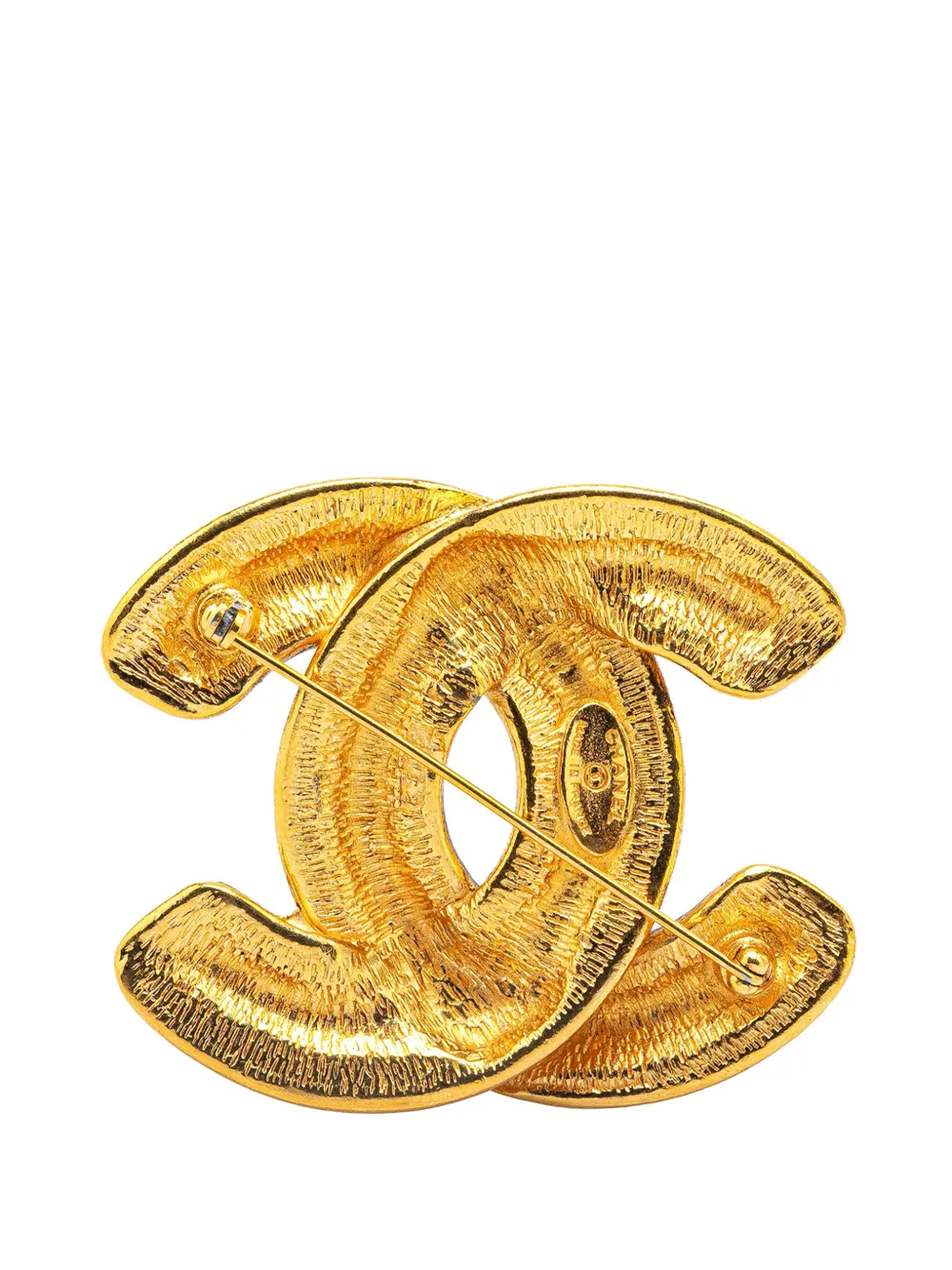 Pre-owned Chanel 1970-1980 Gold Plated Cc Quilted Brooch Costume Brooch