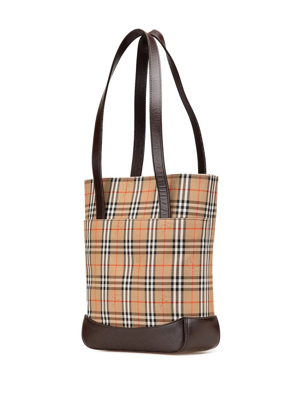 Pre-owned Burberry 2000-2017 Haymarket Check Canvas Tote Bag In Brown