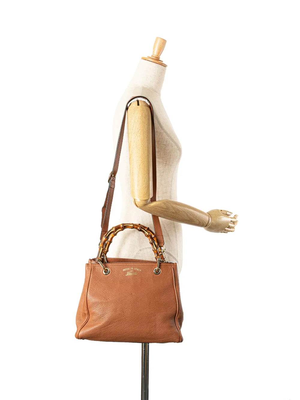 Pre-owned Gucci 2016-2025 Small Calfskin Bamboo Shopper Satchel In Brown