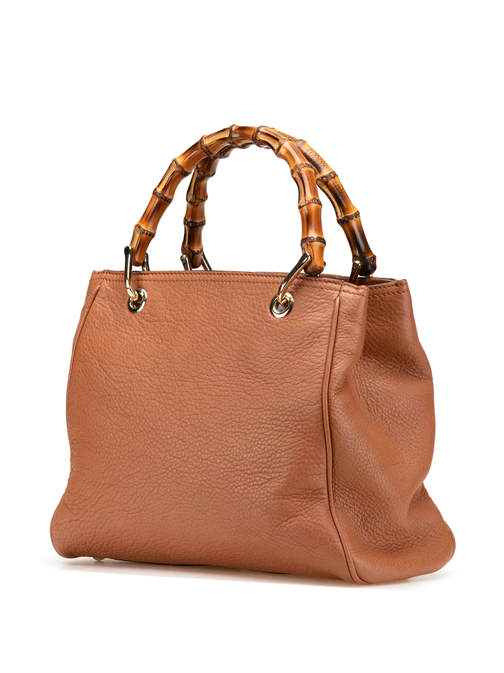Pre-owned Gucci 2016-2025 Small Calfskin Bamboo Shopper Satchel In Brown