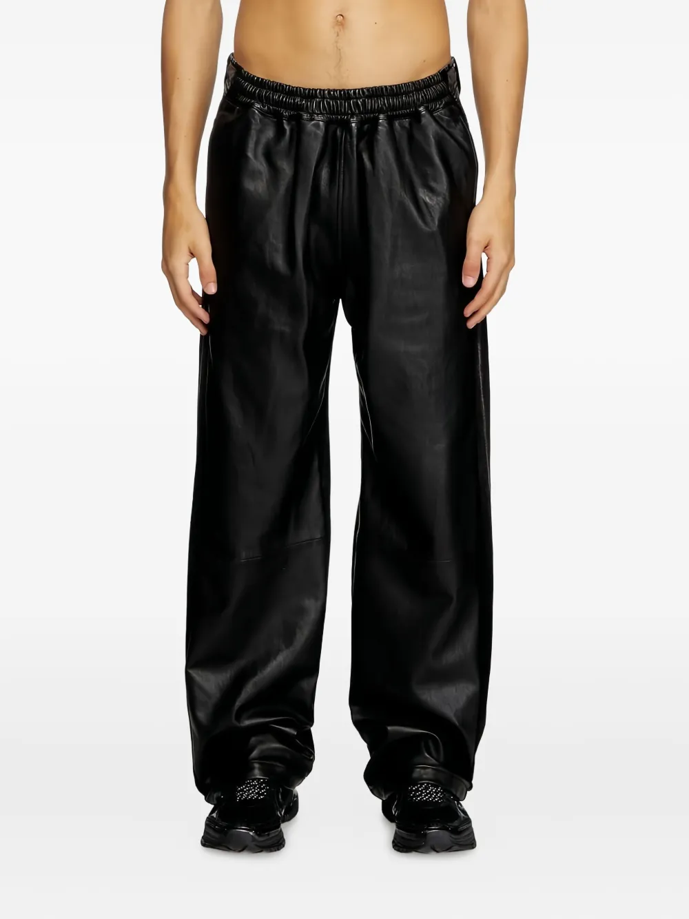 Diesel leather wide-leg trousers - Zwart