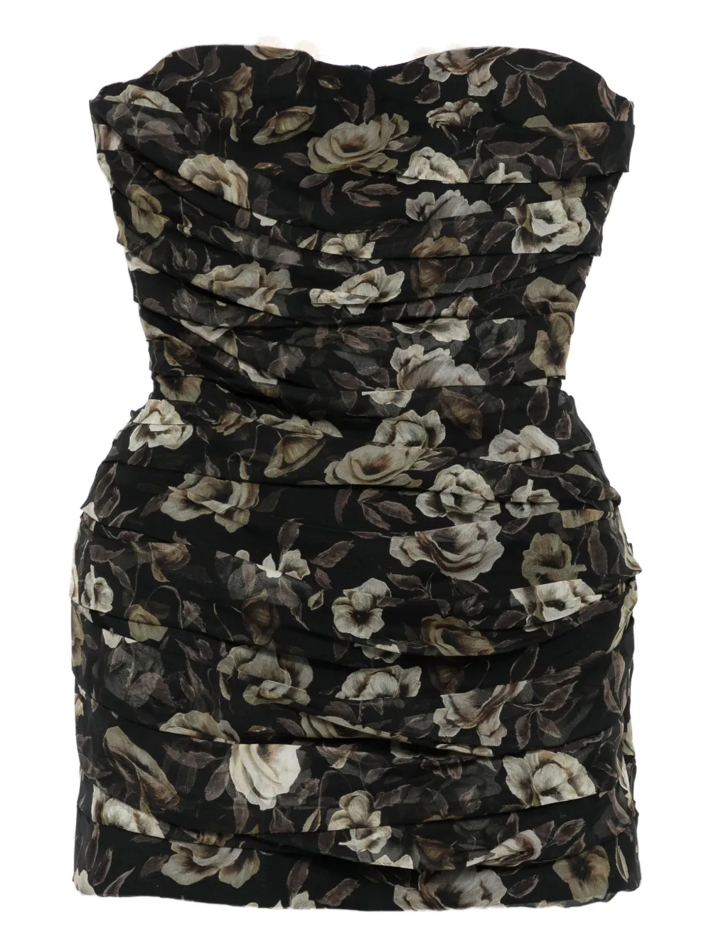 Magda Butrym Strapless Ruched Silk Mini Dress In Black Print In Black