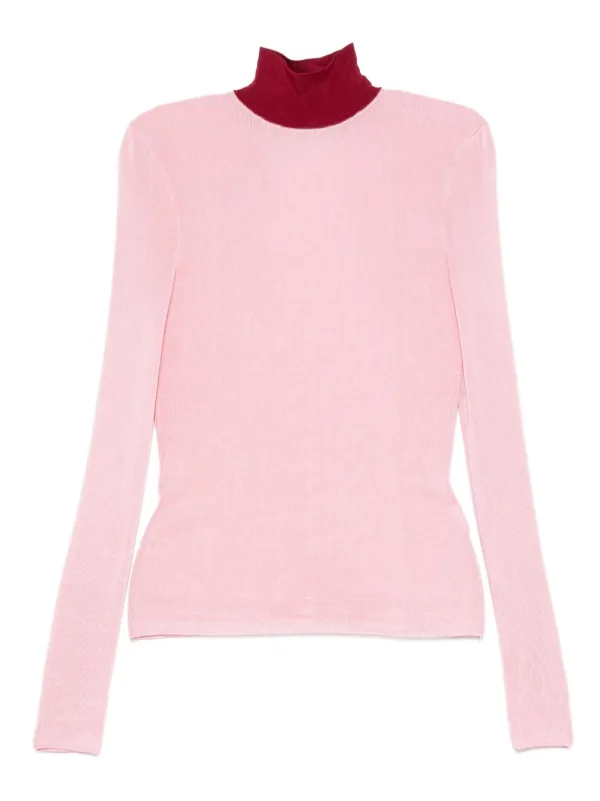 Self-Portrait High-neck Ribbed Top in Pink